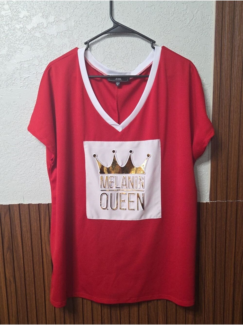 Vibe Red Women's Jersey with White Trim and Gold 'Melanin Queen' Graphic[1870]